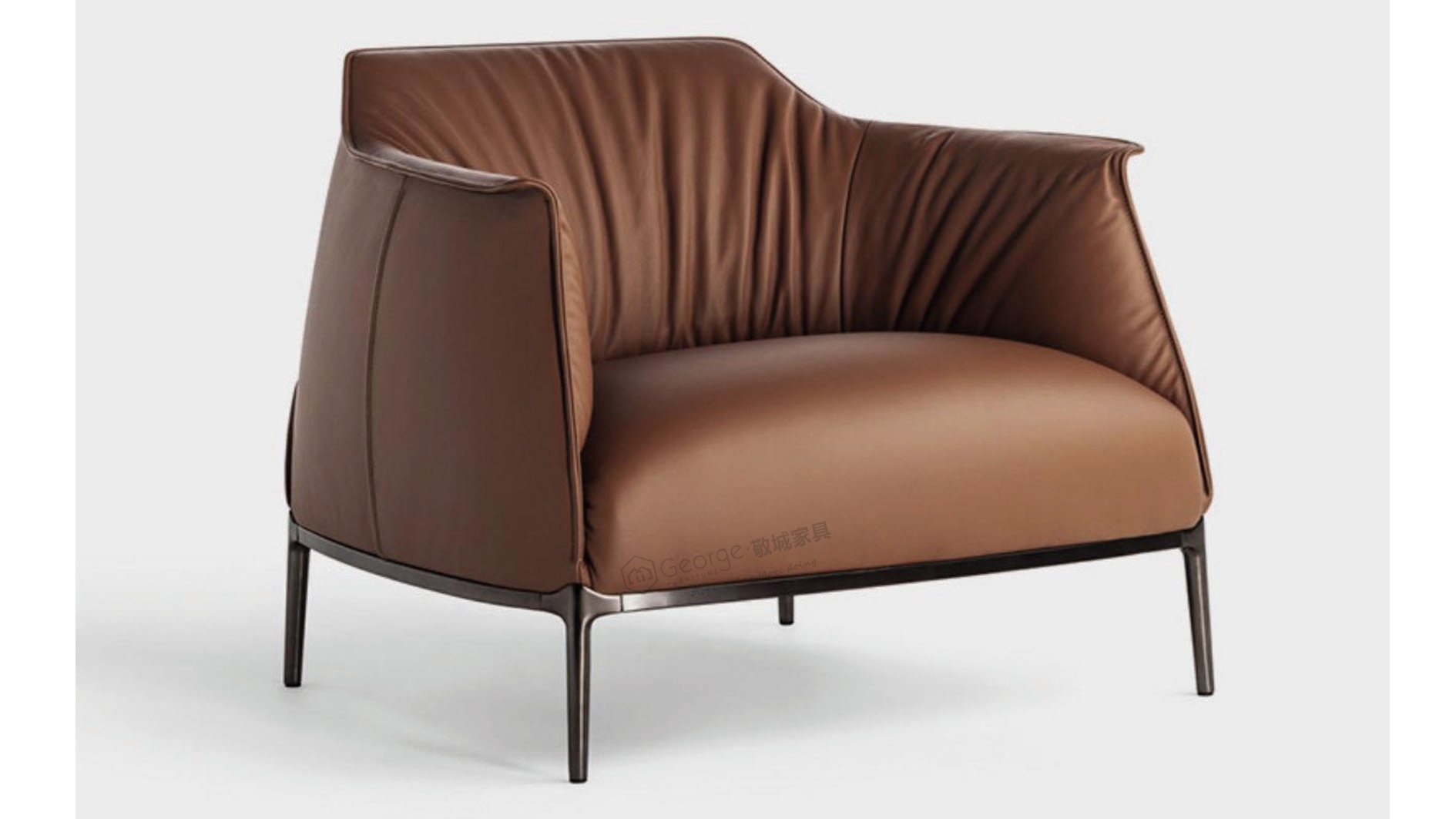elegant armchair with brown top-grain leather