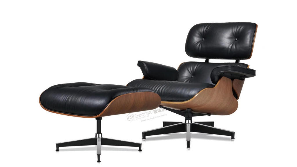 Leather armchair with ottoman and top-grain leather