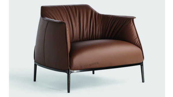 Armchair in rich brown top-grain leather