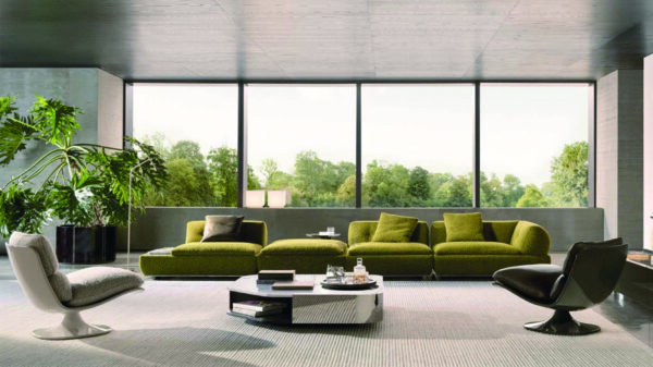 Armless lounge chair with ottoman