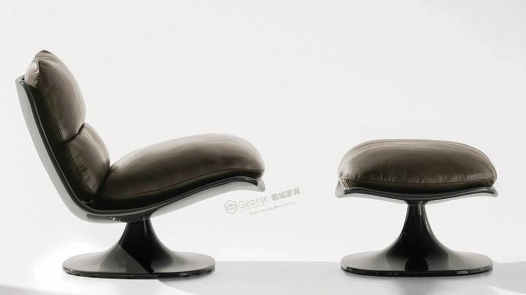 Black Armless lounge chair with ottoman