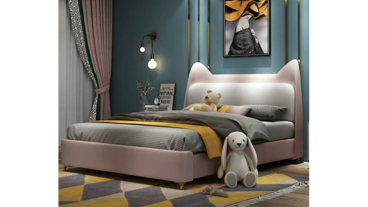 Cute cat era headboard upholstered children's bed