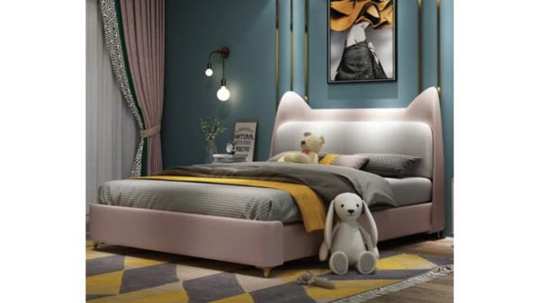 Cute cat era headboard upholstered children's bed