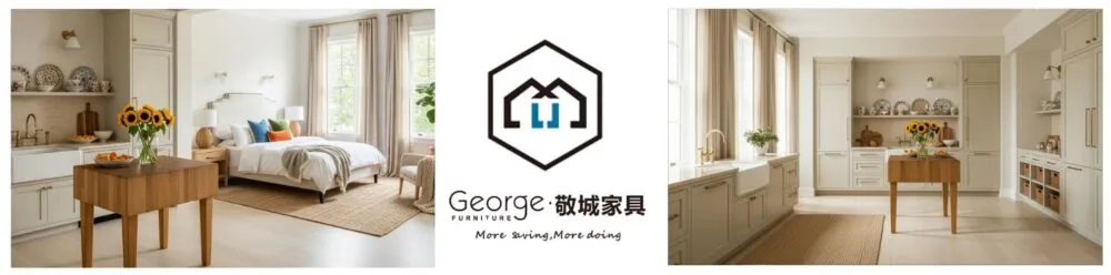 beige bedroom and kitchen, showcasing versatile interior design