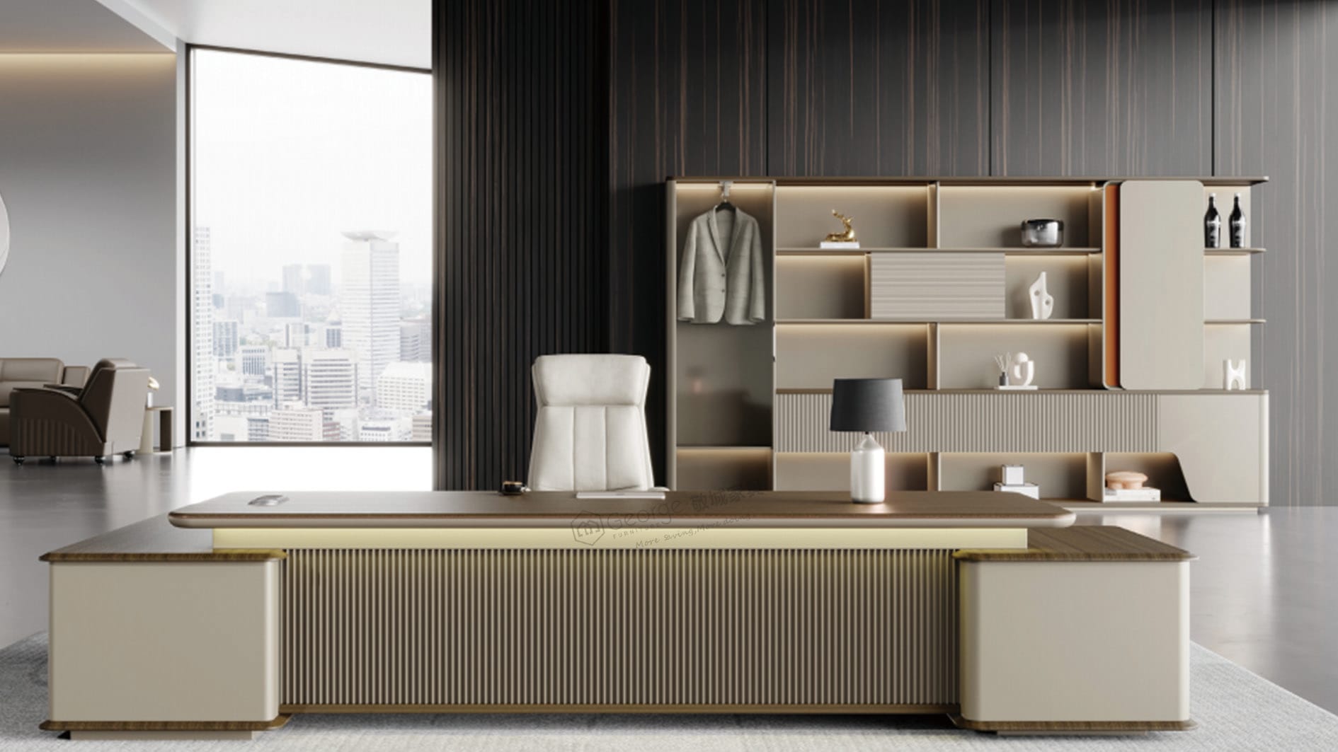 L Shaped Computer Desk with File Drawers-1