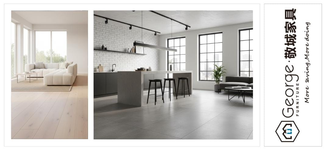 Light wood and polished concrete floors, popular 2025 flooring trends