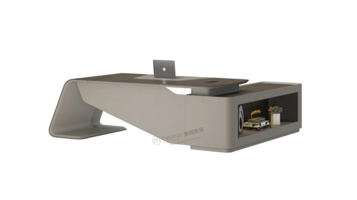 Modern Minimalist Office Desk with Storage – Wooden and Metal Workstation-1