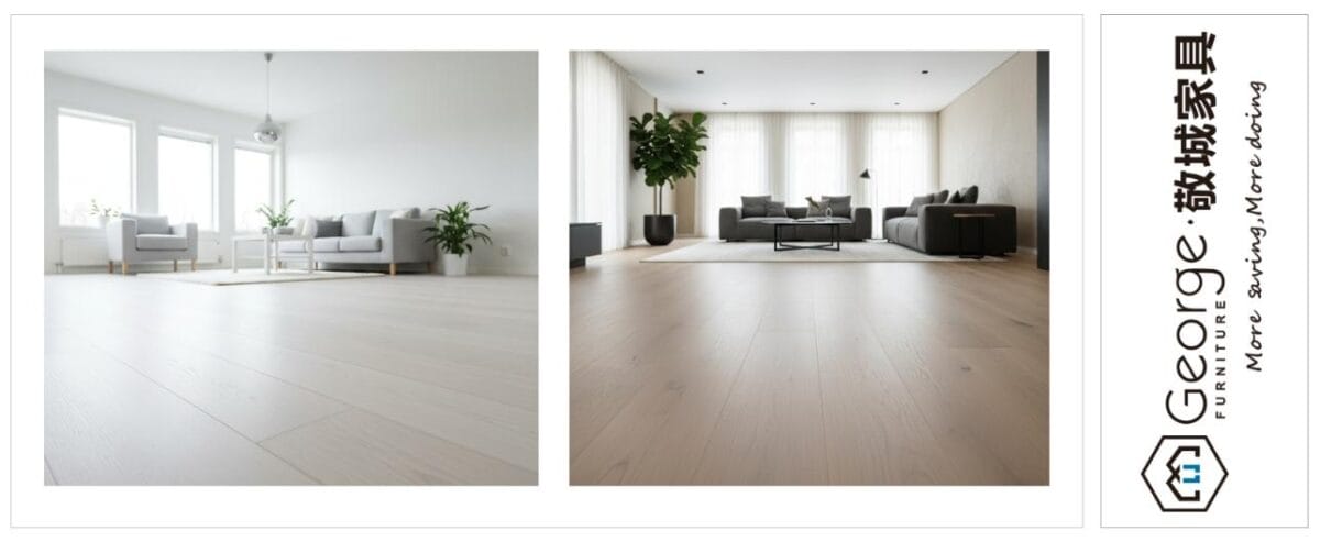 Modern, light-toned wood flooring and parquet in two living rooms