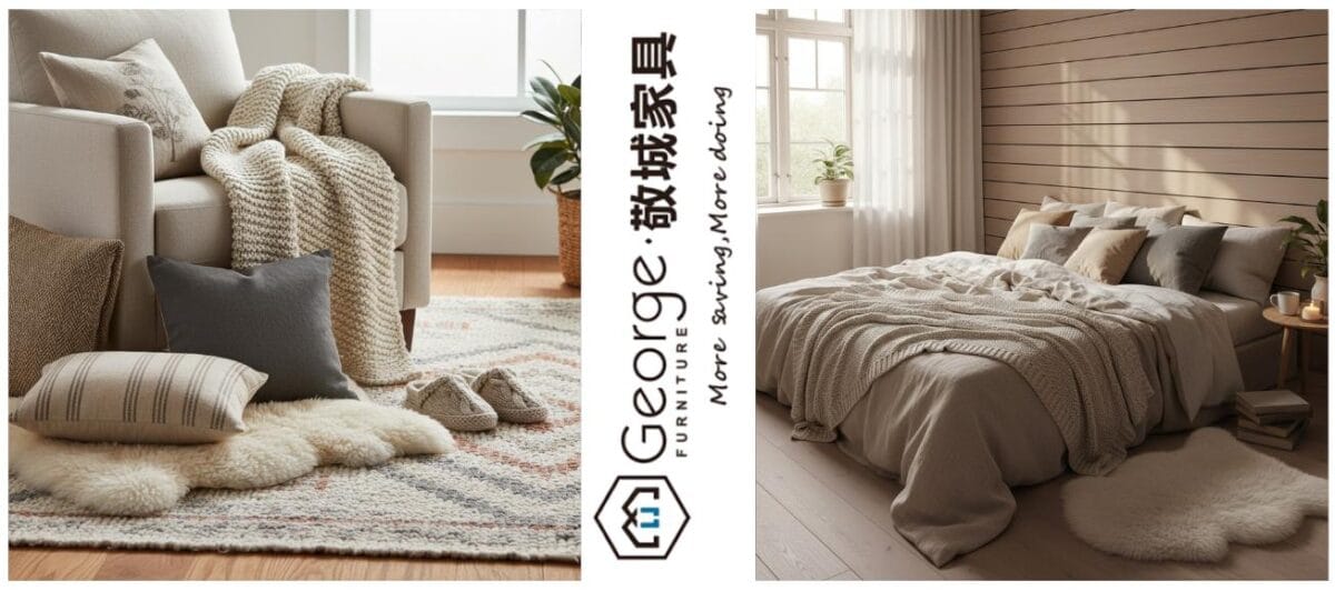 Natural Scandinavian bedroom with cozy rugs and warm textiles