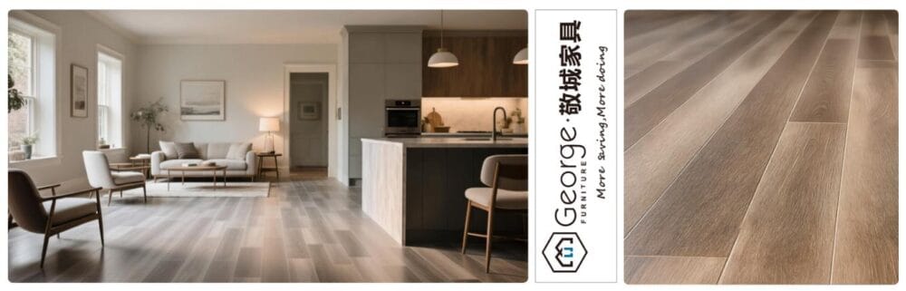 The flooring in a modern-style living room uses linoleum.