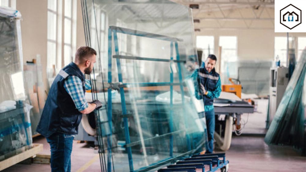 Workers packaging glass sheets in warehouse-windows Manufacturer near me