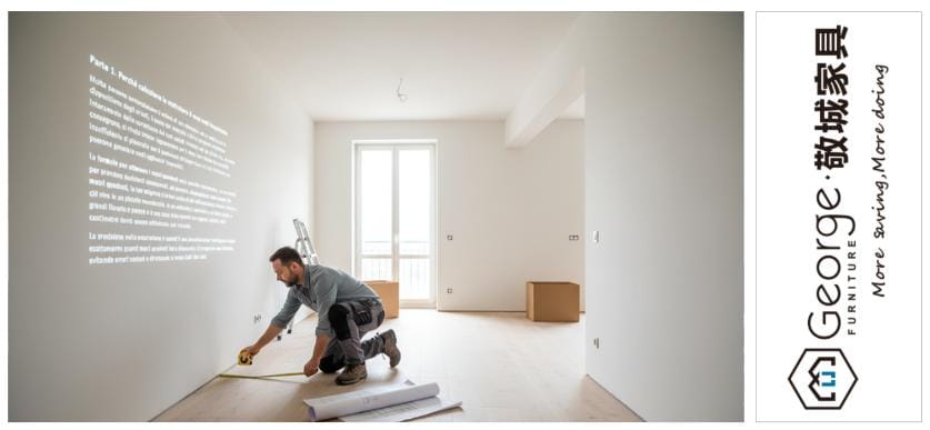 A man calculate the square meters of a room with a tape