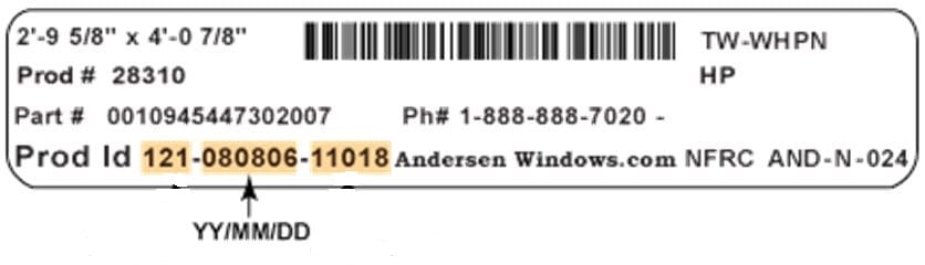 andersen windows Identify Manufacturing Date Andersen Windows-Product ID-Label
