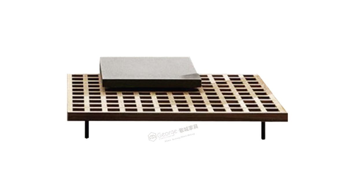 Slatted teak outdoor coffee table.