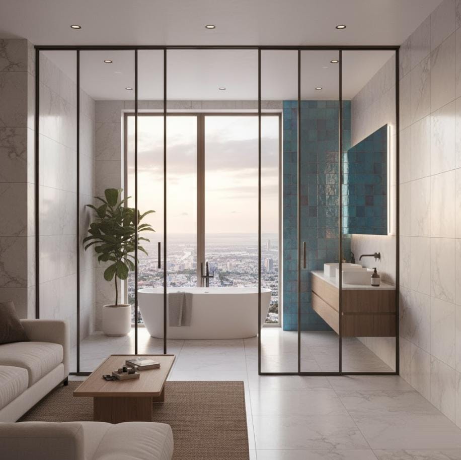 Apartment with floor-to-ceiling ceramic tiles