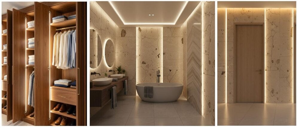 Artisan closets opened with internal lighting