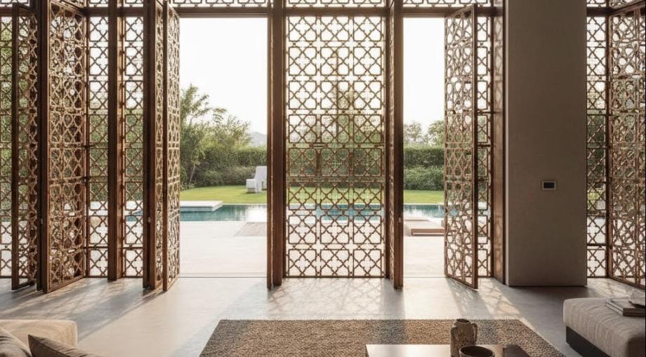 Luxurious Villa Interior with Arabesque Folding Windows