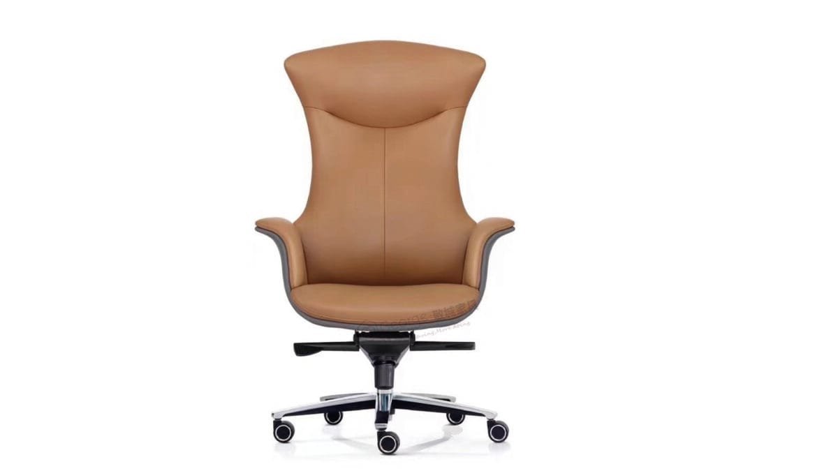 Luxurious high-back tan leather boss chair