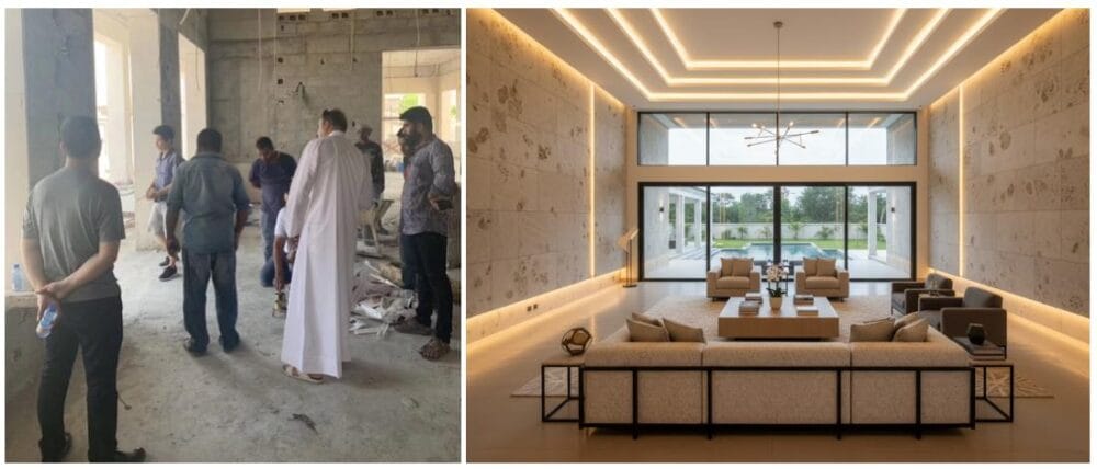 the luxury of living spaces featuring natural stone and indirect light