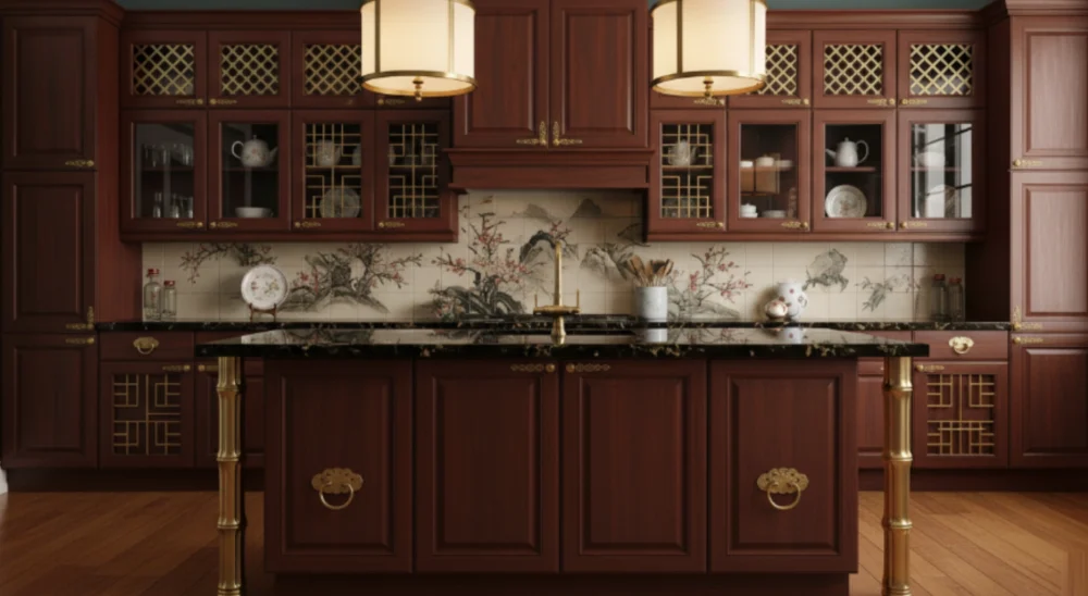Chinese Style Kitchen Cabinets Dark Wood