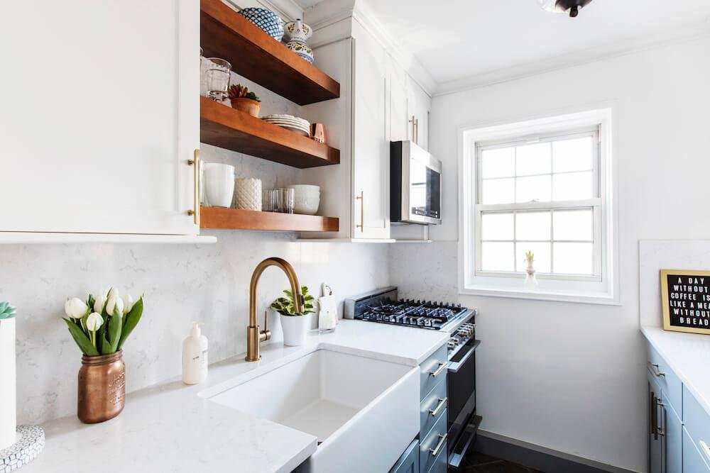 Galley Kitchen Lighting Remodel Gold Accents