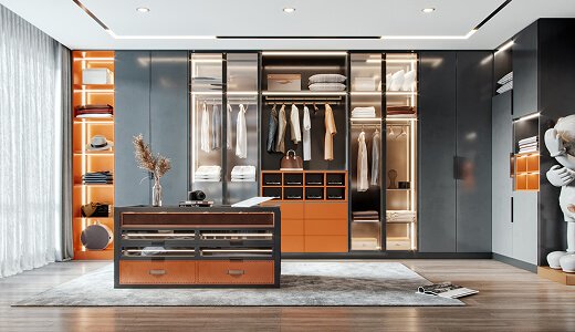 High Gloss Lacquer Wardrobe Closet Orange Accents