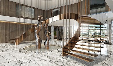 Luxury Grand Staircase Architectural Render