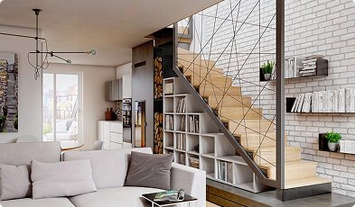 Modern Apartment Floating Wood Staircase