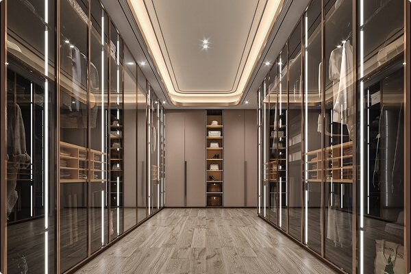 Modern Glass Walk In Closet With Led Lighting