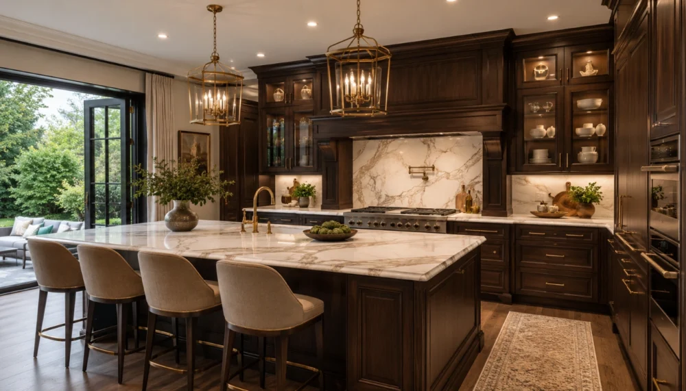 Luxury Kitchen Cabinets Marble Dark Wood