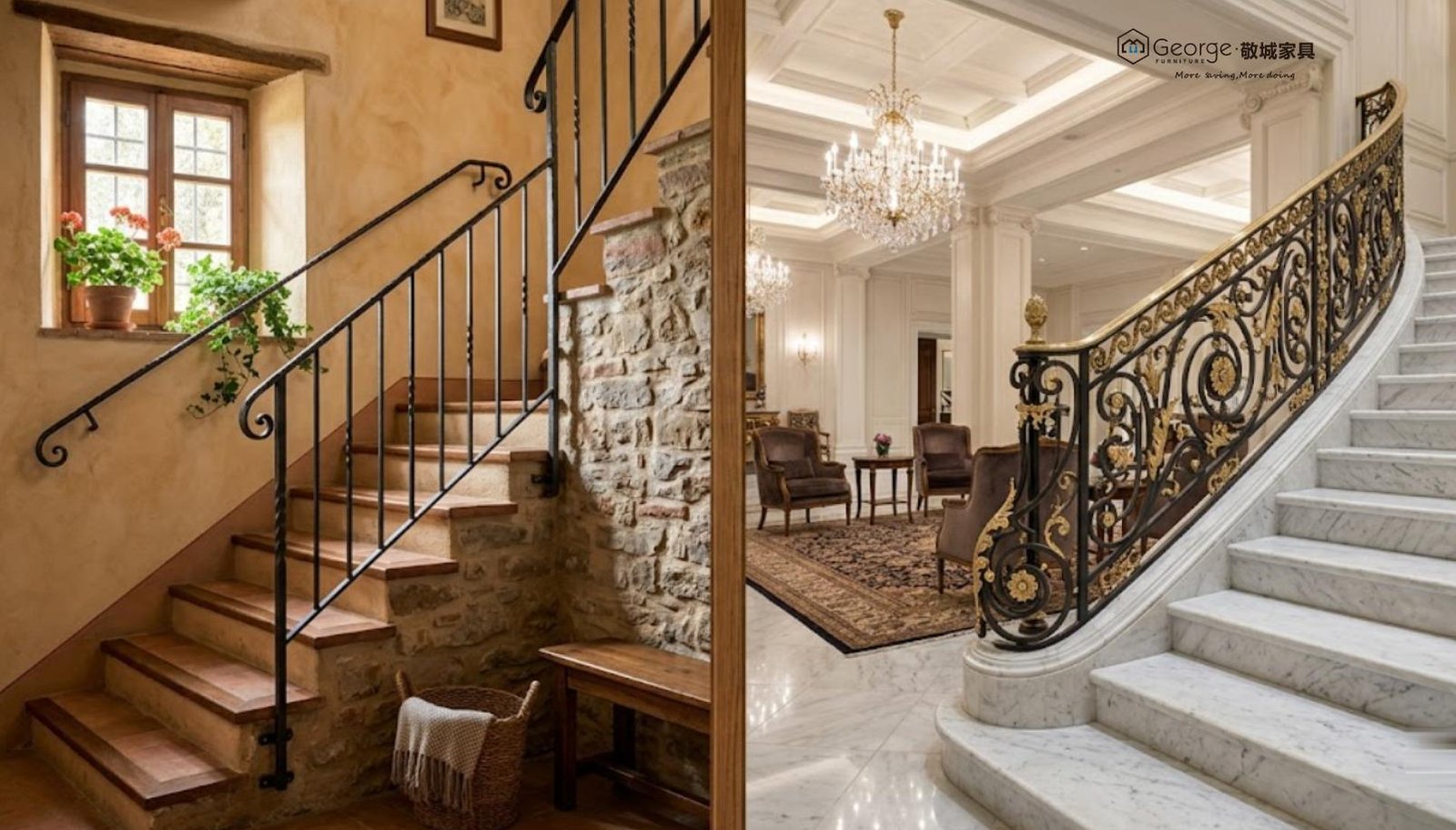 Wrought Iron Handrail Vs Hotel Marble Staircase