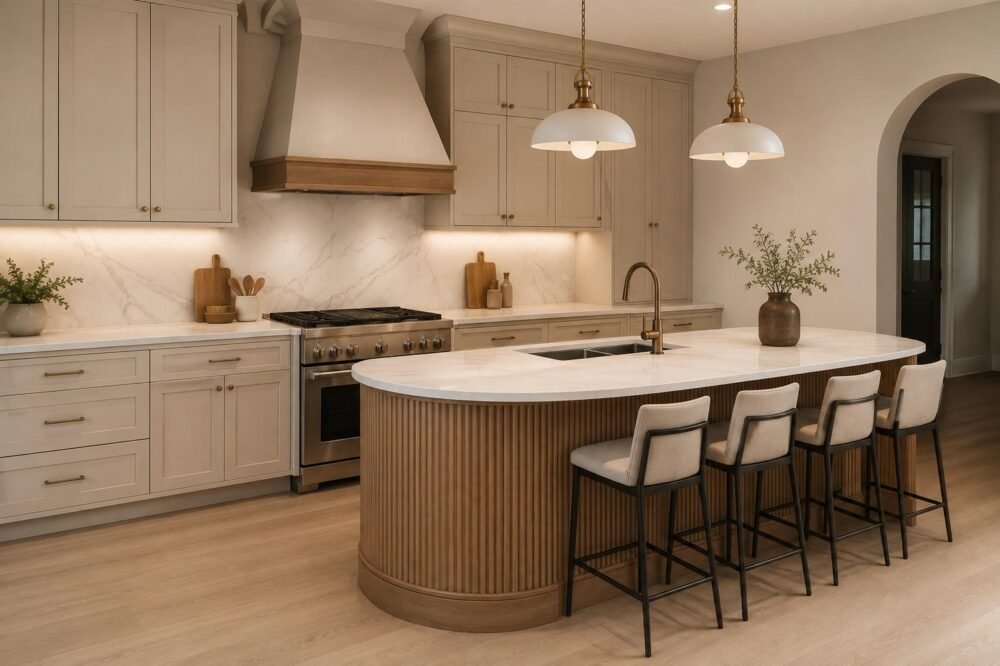 Curved Custom Kitchen Island Shaker Cabinets