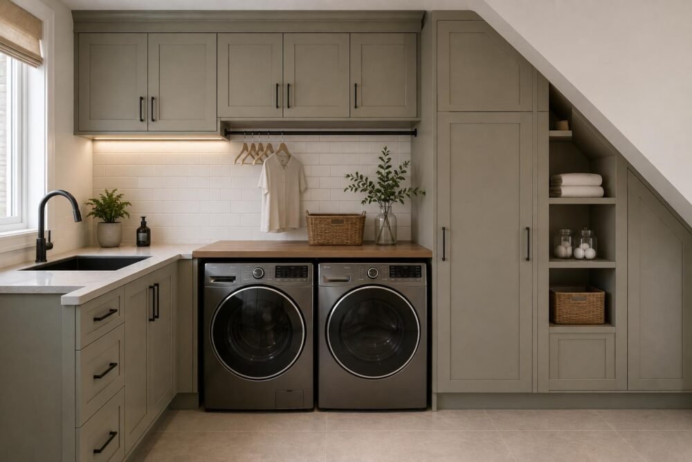 Custom Laundry Room Cabinets Sloped Ceiling