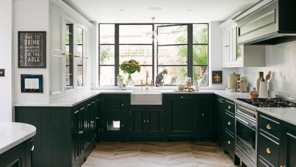 Dark Green Custom Traditional Kitchen Cabinets
