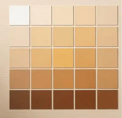 A palette of beige color swatches, ranging from light to dark tones, arranged in a grid