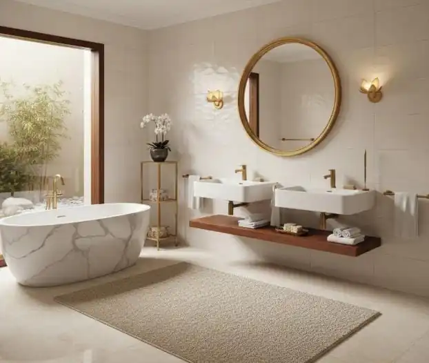 Oriental elegance and contemporary style merge in a modern bathroom